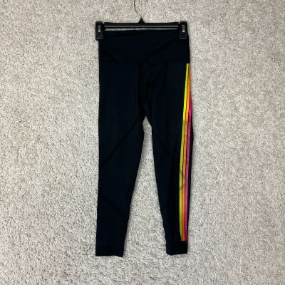 Style Reform Rainbow Stripe Capri Leggings Womens XS Black Work Out Gym NEW